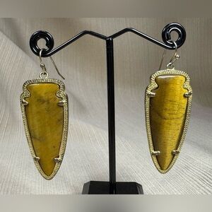Kendra Scott Gold and Brown Tigers Eye Arrowhead Statement Earrings